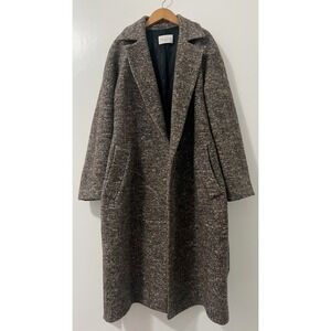 Sandro Paris Women's Tweed Belted Coat Brown Multi Color Wool Blend Size Medium